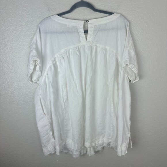 We the Free White Moon City Tunic Top M Linen Blend Frayed Hem Boho Minimalist - Picture 8 of 10